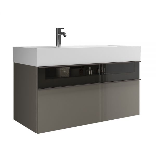 Burgbad Yumo Mineralguss-Waschtisch 101,5cm mit Waschtischunterschrank