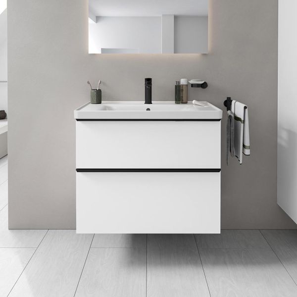 Duravit D-Neo Möbelset 80cm Waschtisch mit Unterschrank in weiß matt Griffleiste in schwarz matt