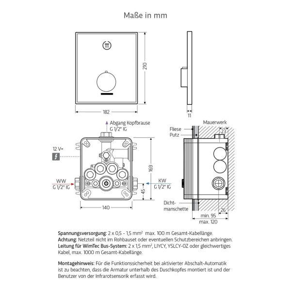 WimTec OCEAN S6 - TD 12 V Elektronische Duscharmatur mit Thermostat und thermischer Desinfektion