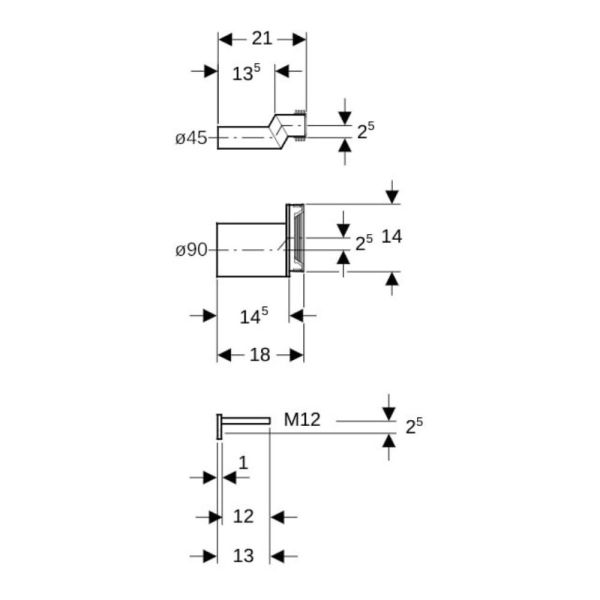 Geberit Anschlussset Ø 90mm für Wand-WC, mit Befestigungsmaterial, etagiert
