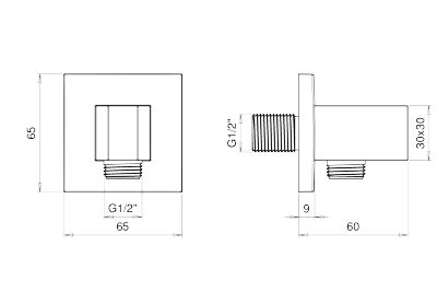 Square Wandanschlussbogen 1/2" mit Brausehalter, eckig, chrom