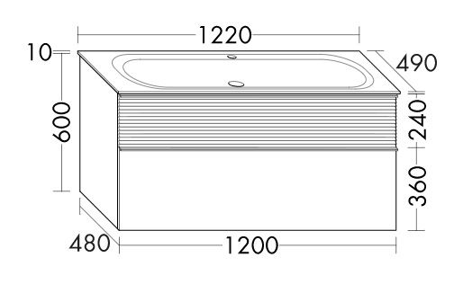 Burgbad Fiumo Waschtisch 122cm mit Waschtischunterschrank mit Plisséefront