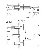 Vorschau: Grohe Atrio 3-Loch Waschtisch-Batterie Wandmontage mit Kreuzgriffen, wassersparend