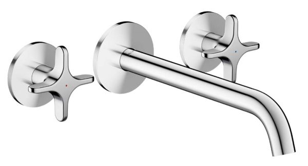 AXOR One 3-Loch Waschtischarmatur Unterputz 22cm für Wandmontage, mit Kreuzgriffen, chrom 48140000