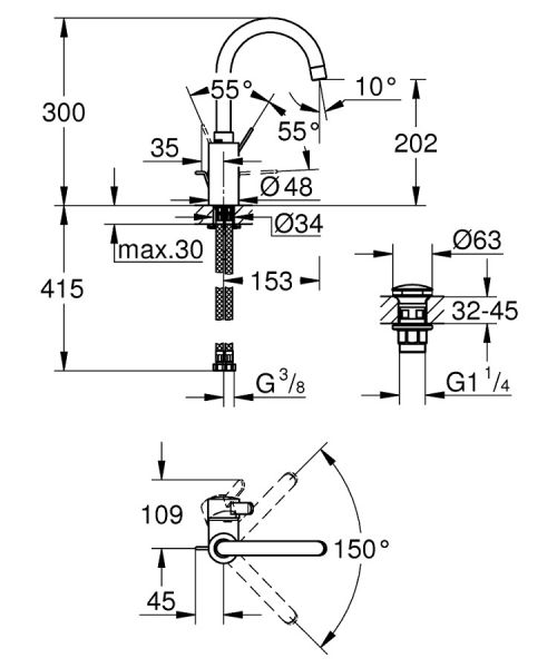 Grohe Eurosmart Cormopolitan Einhand-Waschtischbatterie, L-Size, chrom 239330011