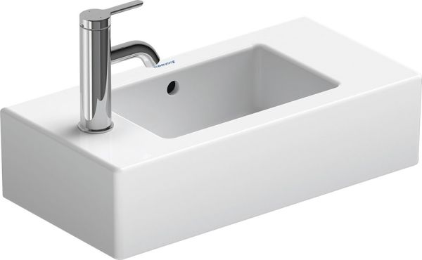 Duravit Vero Handwaschbecken rechteckig 50x25cm, mit 1 Hahnloch links und Überlauf, WonderGliss, weiß 07035000091