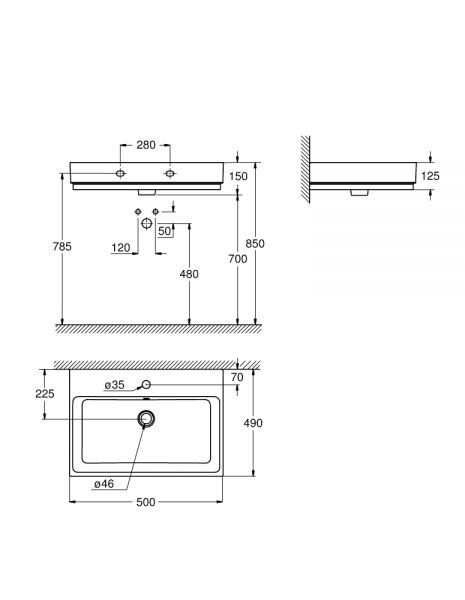 Grohe Cube Keramik Waschtisch 50x49cm, weiß PureGuard