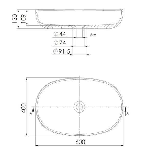 Steinberg Serie 440 Mineo Stone Aufsatzschale oval 60x40cm, weiß matt