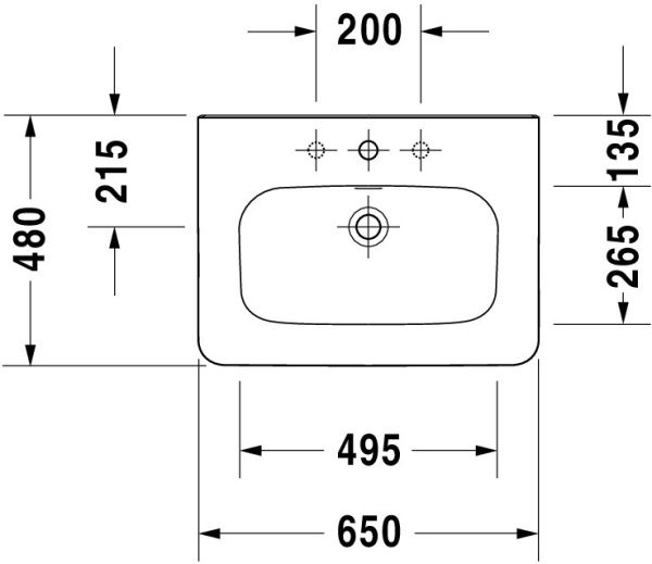 Duravit DuraStyle Waschtisch rechteckig 65x48cm, mit Hahnloch, mit Überlauf, weiß 2320650000