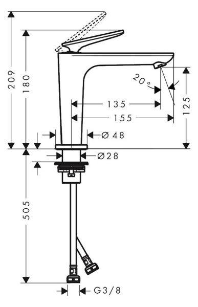 Axor Citterio C Cubic Cut Waschtischmischer 125 CoolStart, unverschließbare Ablaufgarnitur