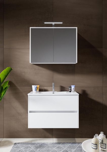 RIHO Porto Slim Waschtisch mit Unterschrank 80x36cm & LED-Spiegelschrank, weiß glanz F014108DP0 