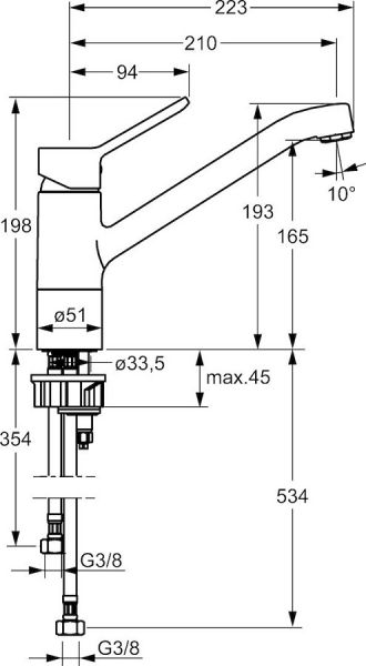 Hansa Hansaprimo Spültisch-Einhand-Einlochbatterie, mit Geräteabsperrventil, Vollhebel, chrom