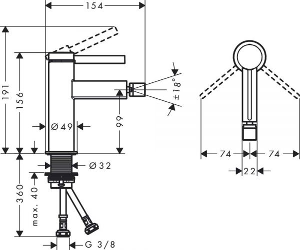 Hansgrohe Finoris Einhebel-Bidetmischer mit Push-Open Ablaufgarnitur, weiß matt 76200700