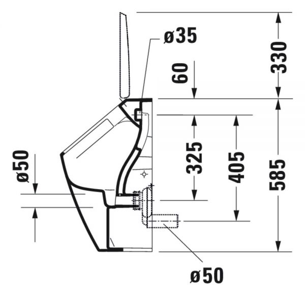 Duravit ME by Starck Urinal, rimless für Deckel, Zulauf hinten-Copy