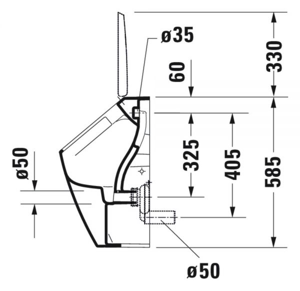 Duravit ME by Starck Urinal, rimless für Deckel, Zulauf hinten