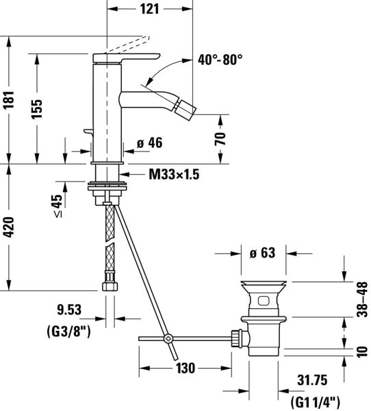 Duravit C.1 Einhebel-Bidetmischer mit Zugstangen-Ablaufgarnitur, chrom