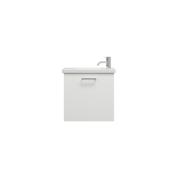 Burgbad Eqio Keramik-Handwaschbecken mit Waschtischunterschrank, weiß hochglanz Stangengriff SFPF053
