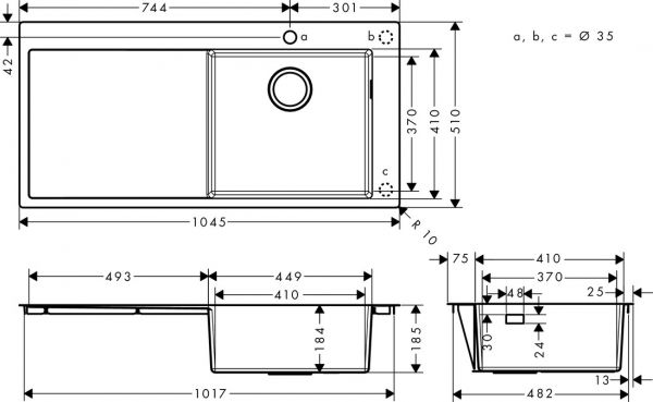 Hansgrohe S71 S715-F450 Einbauspüle 450 mit Abtropffläche links, edelstahl