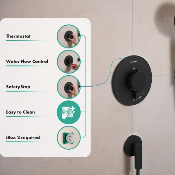 hansgrohe Ecostat Comfort S Thermostat, 2 Funktionen mit Sicherungskombination, schwarz matt