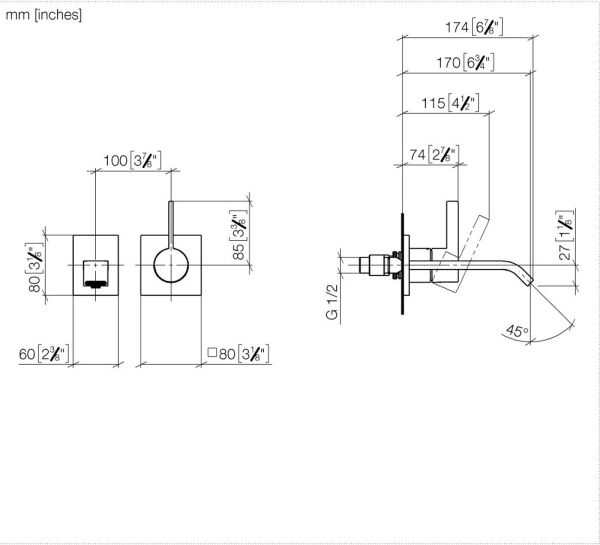 Dornbracht IMO Waschtisch-Wand-Einhandbatterie, Ausladung 170mm ohne Ablaufgarnitur