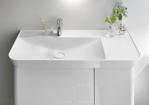 Burgbad Iveo Mineralguss-Waschtisch mit Unterschrank und LED-Beleuchtung, 3 Auszüge, 1 Tür, 100cm weiß hochglanz