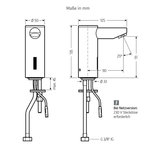 WimTec PROOF E6 Kaltwasser-Waschtischarmatur HDK 230V Netzbetrieb, edelstahl