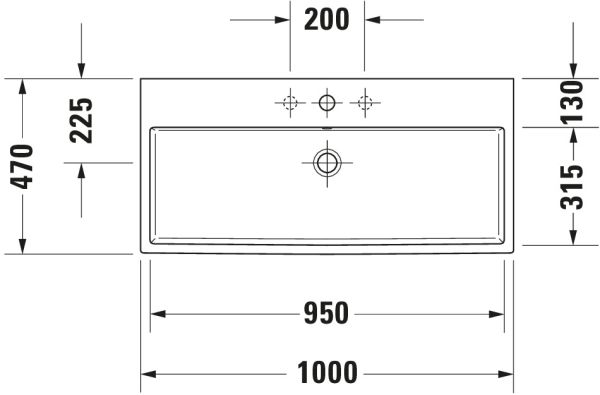 Duravit Vero Air Waschtisch rechteckig 100x47cm, mit 1 Hahnloch, ohne Überlauf, weiß 2350100041