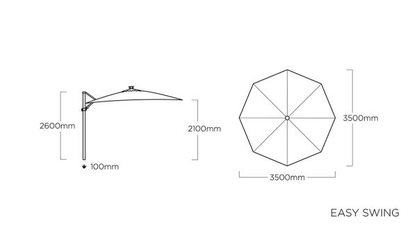 KETTLER EASY SWING Ampelschirm rund Ø350cm, UPF50+, silber/grau
