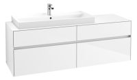 Villeroy&Boch Collaro Waschtischunterschrank passend zu Aufsatzwaschtisch 4A331G, 4 Auszüge, 160cm ohne LED glossy white C02900DH