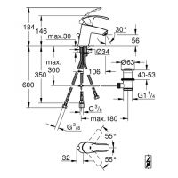 Vorschau: Grohe Eurosmart Einhand-Waschtischbatterie mit Ablaufgarnitur, Niederdruck, S-Size, chrom