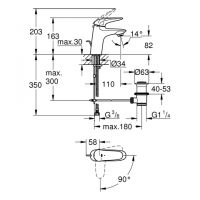 Vorschau: Grohe Eurostyle Einhand-Waschtischbatterie, ES-Funktion, S-Size, Mittelstellung kalt, Hebel geschl.,