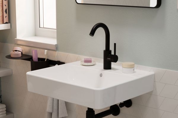 hansgrohe Zesis S Waschtischarmatur 210, Schwenkauslauf, Zugstangen-Ablaufgarnitur, schwarz matt