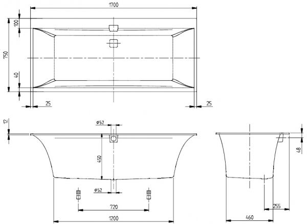 Villeroy&Boch SQUARO EDGE 12 Rechteck Duo Badewanne 170x75cm