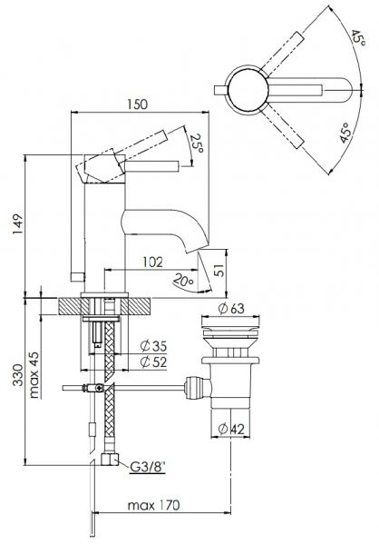 Steinberg Serie 100 Waschtisch-Einhebelmischer mit Ablaufgarnitur 1 1/4", rosè gold