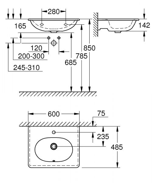 Grohe Essence Waschtisch 60x48,5cm, mit 1 Hahnloch, mit Überlauf, weiß PureGuard