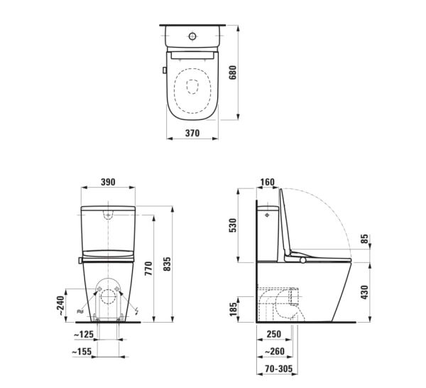 Laufen Cleanet Meda Dusch-WC mit Silent Flush, spülrandlos, bodenstehend, weiß