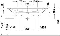Vorschau: Duravit Viu Waschtisch rechteckig 123x49cm, 2 Hahnlöcher, mit Überlauf und Ablaufventil, weiß 2344120024