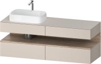 Vorschau: Duravit Qatego Unterschrank für Aufsatzbecken 160x55cm in taupe matt, mit offenem Fach in eiche marmoriert, Ausschnitt links QA4777