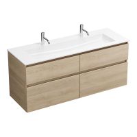 Burgbad Lin20 Mineralguss-Doppelwaschtisch 142x49,5cm mit Waschtischunterschrank, wandhängend