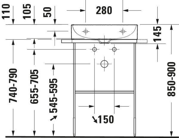 Duravit Dura Square Metallkonsole bodenstehend/Wandmontage, zu Waschtisch 235350, schwarz matt