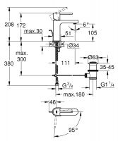 Vorschau: Grohe Plus Einhand-Waschtischbatterie m. Ablaufg., ES-Funktion, Mittelstellung kalt, S-Size, chrom