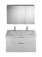 Vorschau: Burgbad Eqio Badmöbel-Set 123cm, Spiegelschrank, Keramik-Doppelwaschtisch und WT-Unterschrank, weiß hochglanz, Griff chrom, links SFAO123LF2009C0001G0146 2