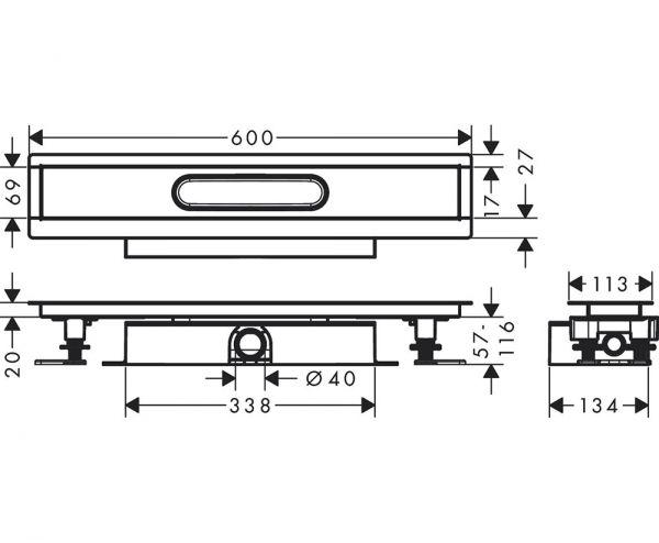 Hansgrohe uBox universal Komplettset für flache Installation 60cm, für Duschrinnen Fertigsets