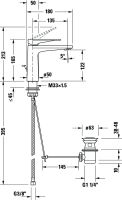 Vorschau: Duravit Tulum Einhebel-Waschtischmischer mit Zugstangen-Ablaufgarnitur, chrom, TU1020001010, tech. Zeichnung