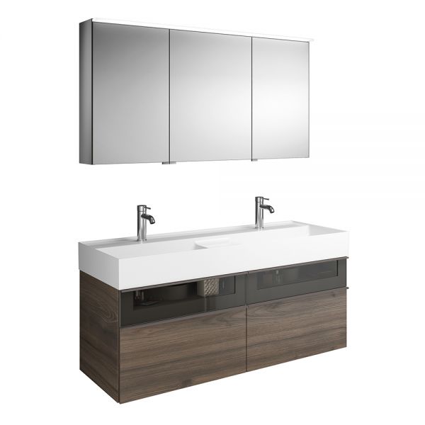 Burgbad Yumo Badmöbel-Set 131,5cm Doppelwaschtisch & Unterschrank & Spiegelschrank