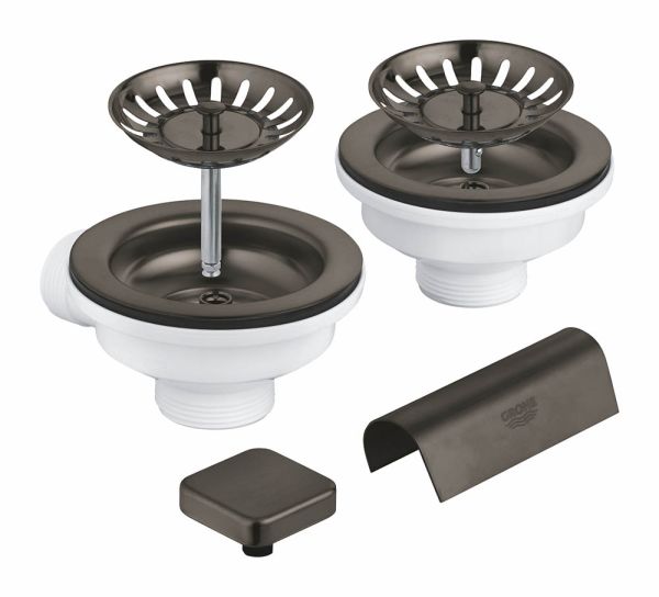Grohe Ablaufgarnitur mit Exzenter für Küchenspülen mit 2 Becken, hard graphite gebürstet 40999AL0