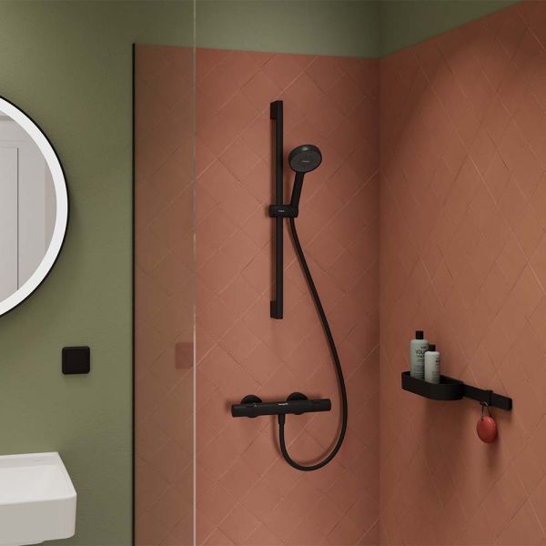 hansgrohe Activera S Duschset 95 1jet EcoSmart mit Duschstange 65cm, schwarz matt