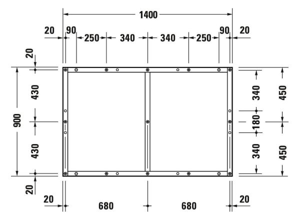 Duravit Tempano Fußgestell höhenverstellbar 70 - 100mm 1400x900x85mm