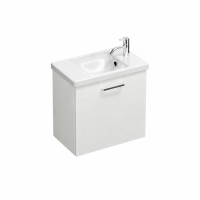 Burgbad Eqio Gästebad Keramik-Handwaschbecken 53x31,5cm mit Unterschrank und 1 Klappe, weiß glanz Stangengriff chrom SFPF053F2009C0001P95