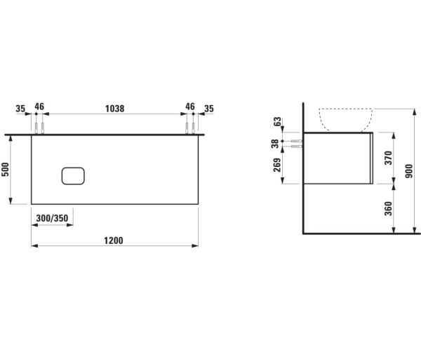 Laufen IL BAGNO ALESSI One Schubladenelement 1200, Ausschnitt links, zu WT H818975/6/7/8